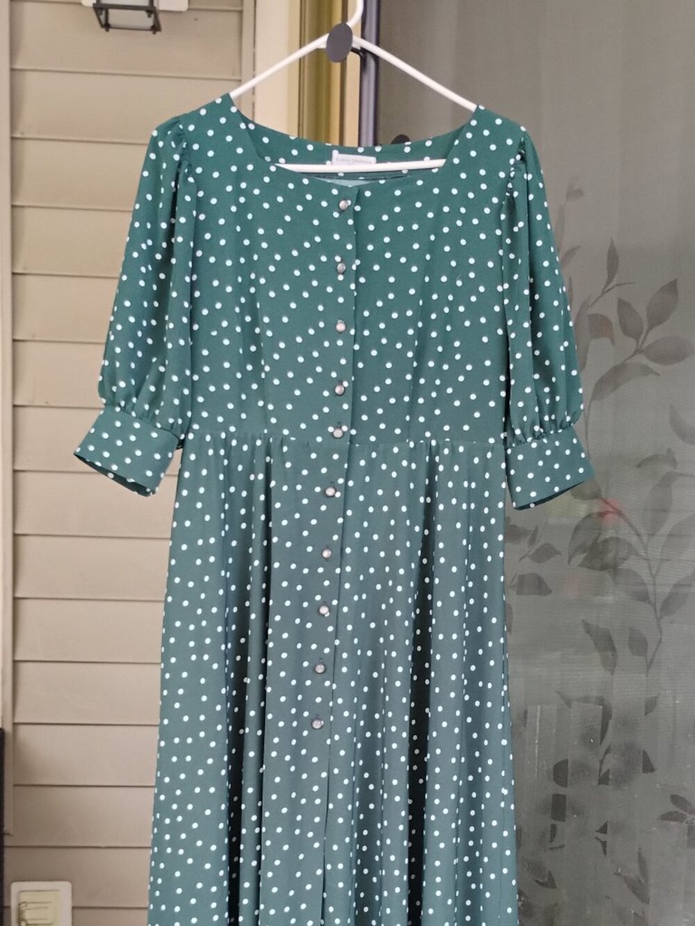 Vintage Green Polka Dot Puff Sleeve Maxi Dress Size 8-10 (M)
